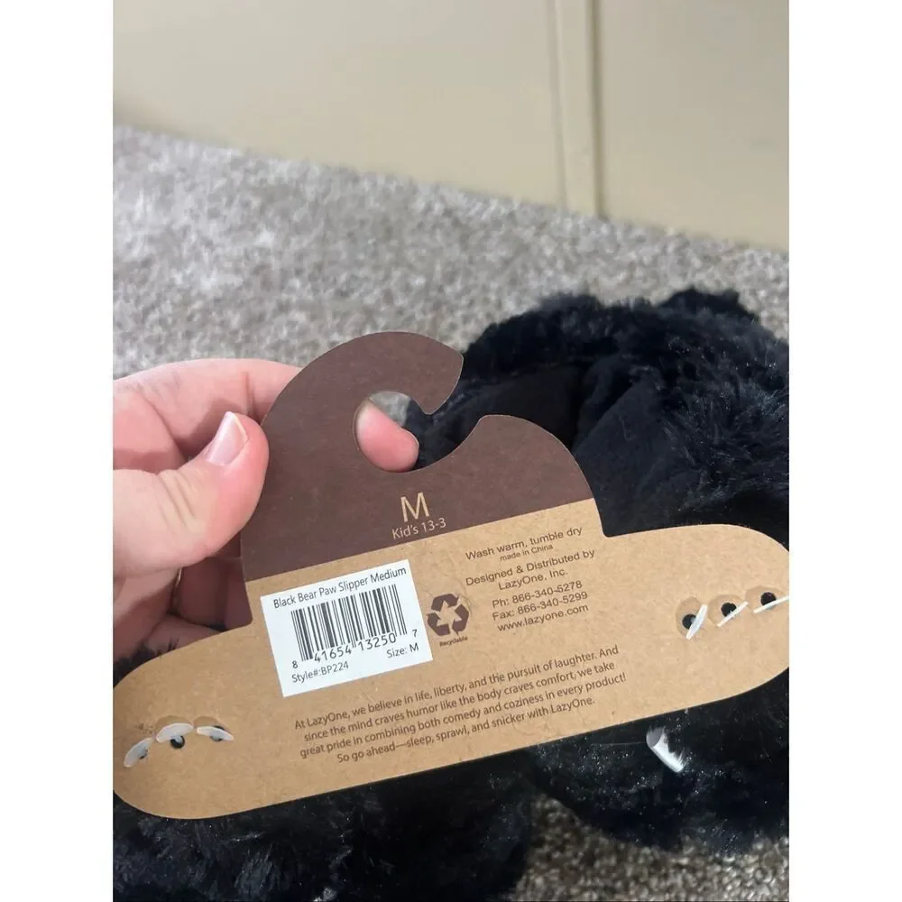 Lazy One Black Bear Paw Slippers Kids Size Medium (13-3) NEW